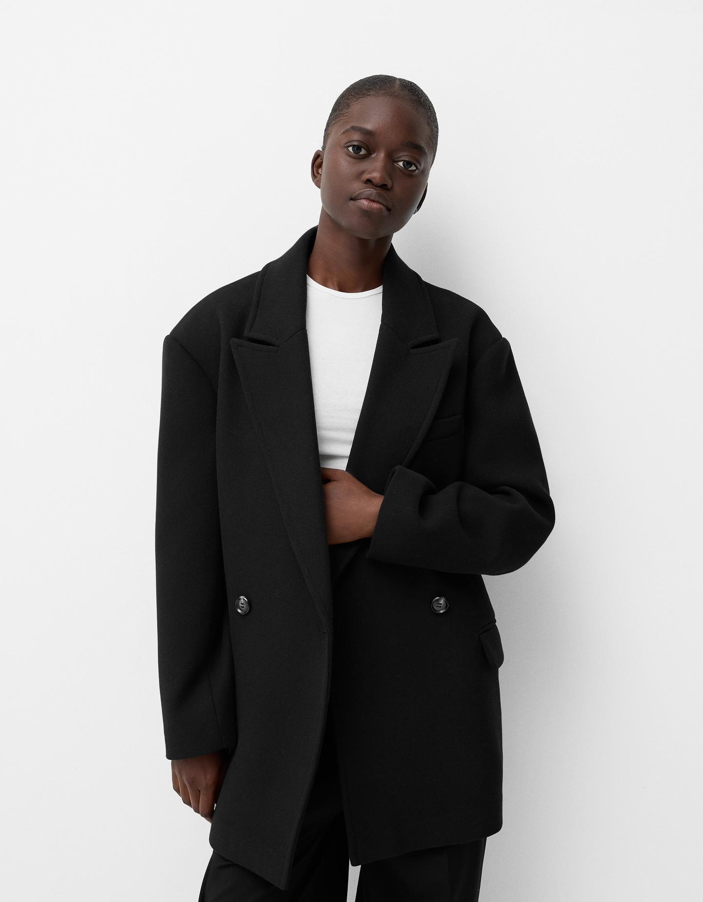 Bershka Cappotto Doppiopetto Con Bottoni Donna L Nero