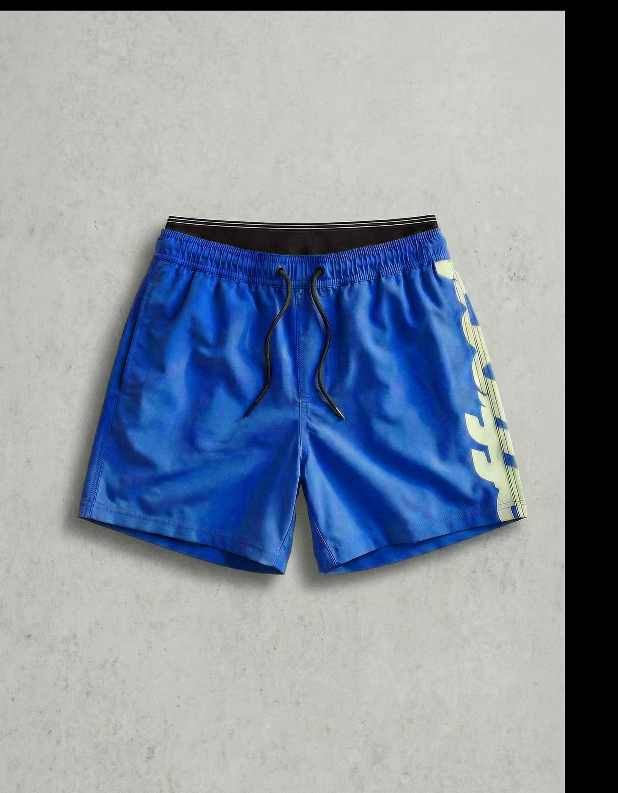 Boxy swimsuit with double waistband print — Dark blue