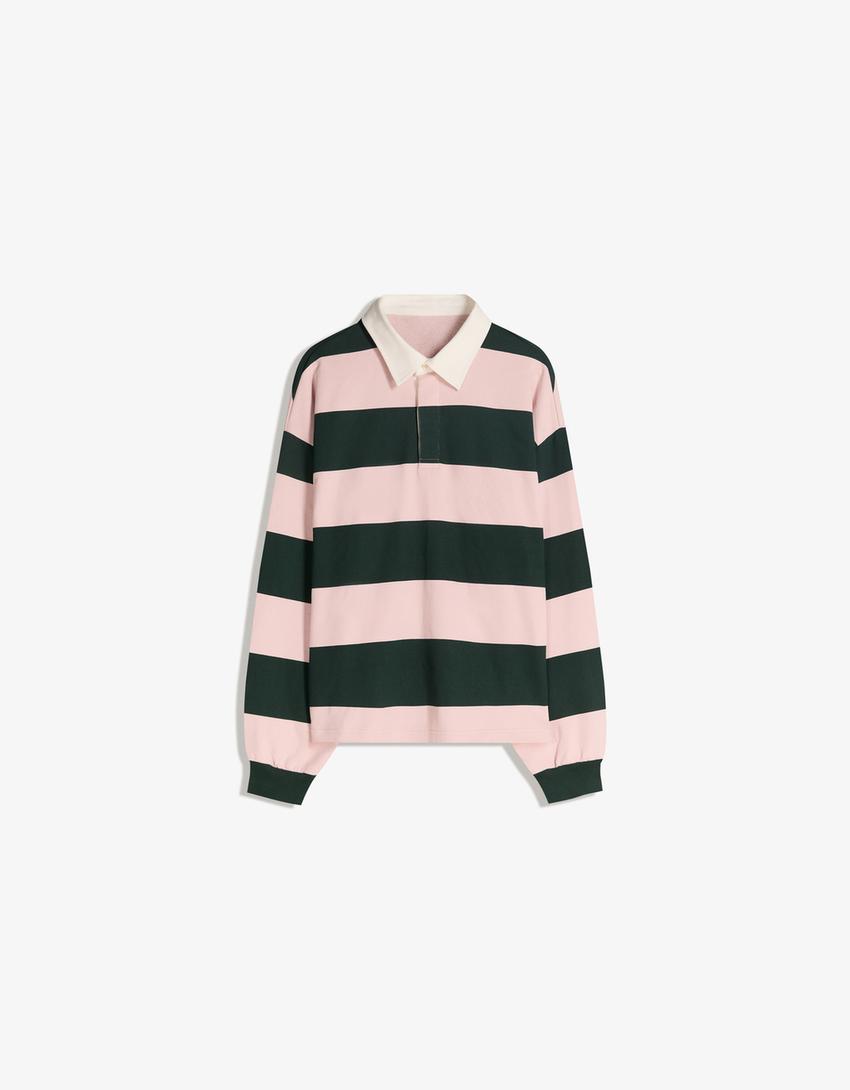 Polo en molleton rayé-Rose