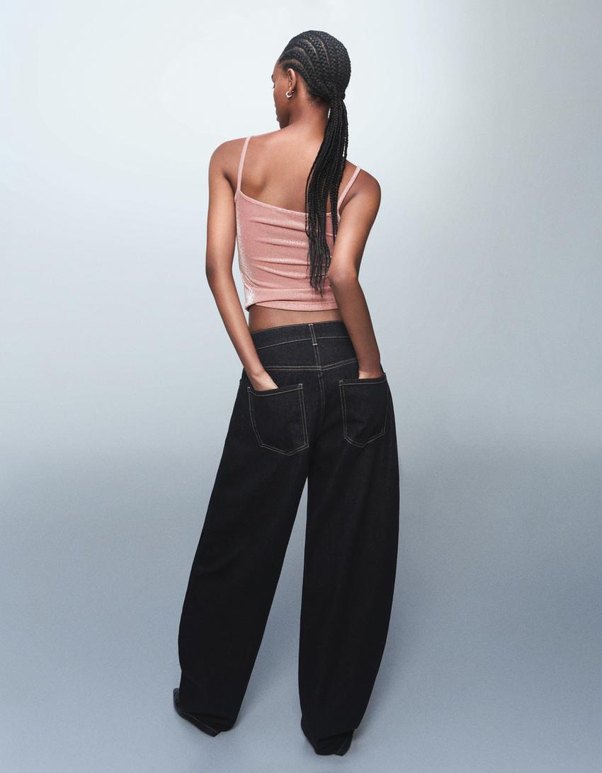 Metallic thread strappy top-Pink