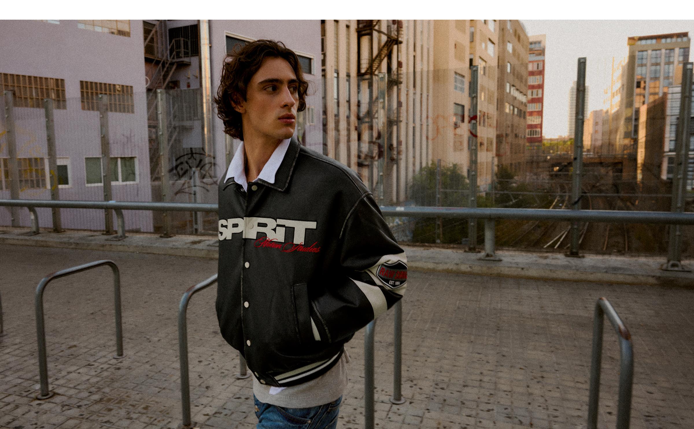Graphic leather effect jacket — Black