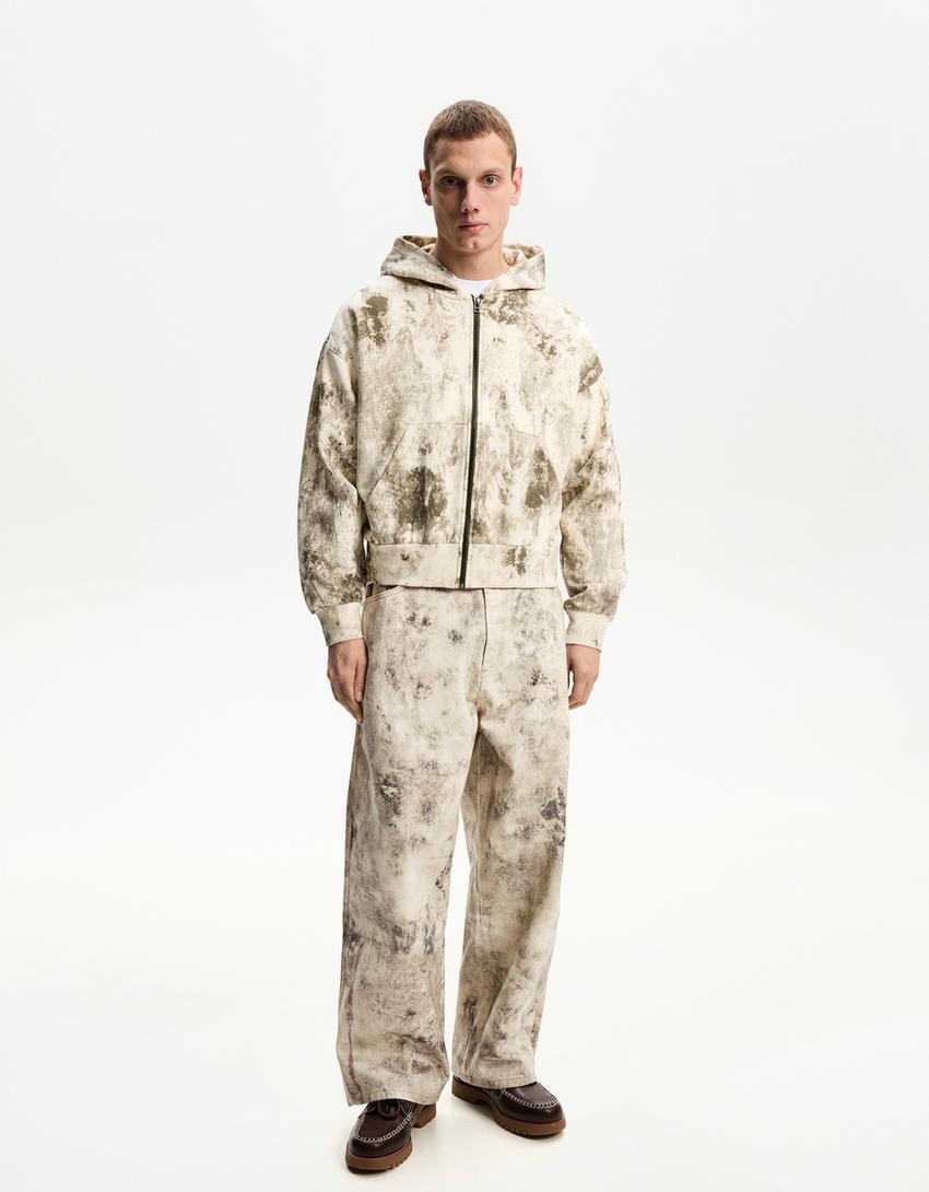 Printed sweatshirt with zip-Green-3