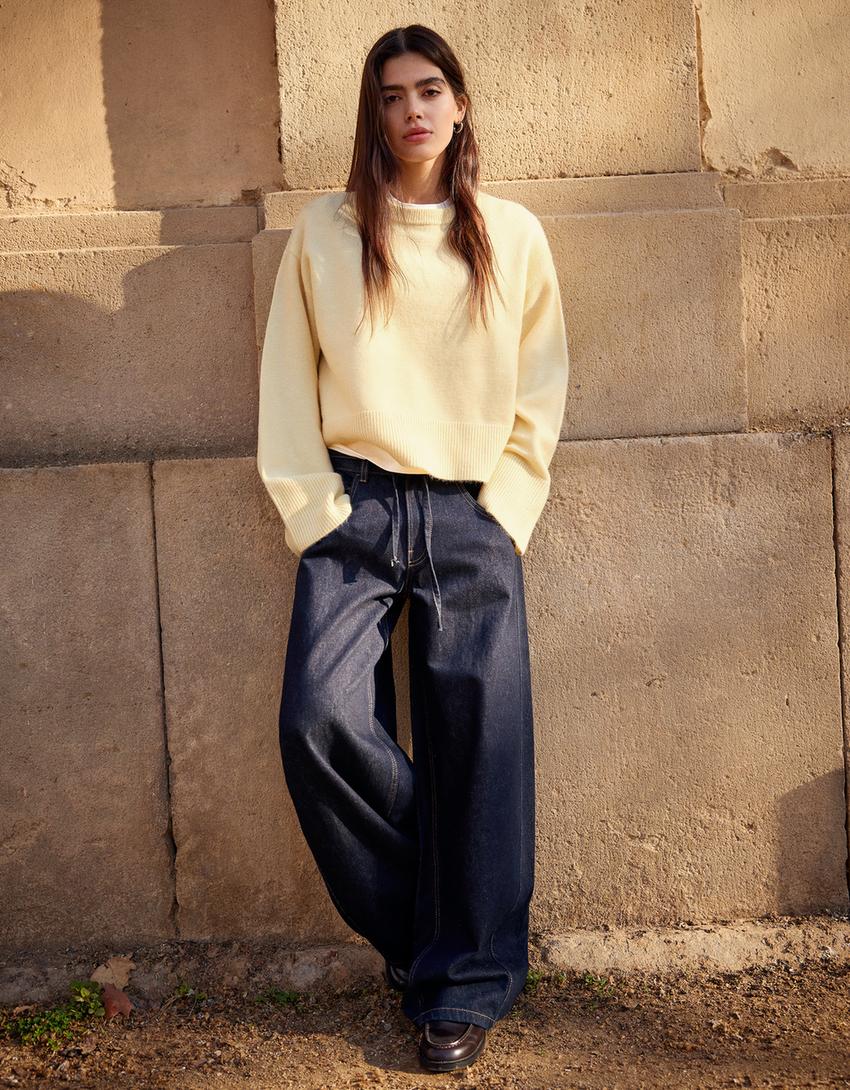 Oversize rib altı kazak-Sarı