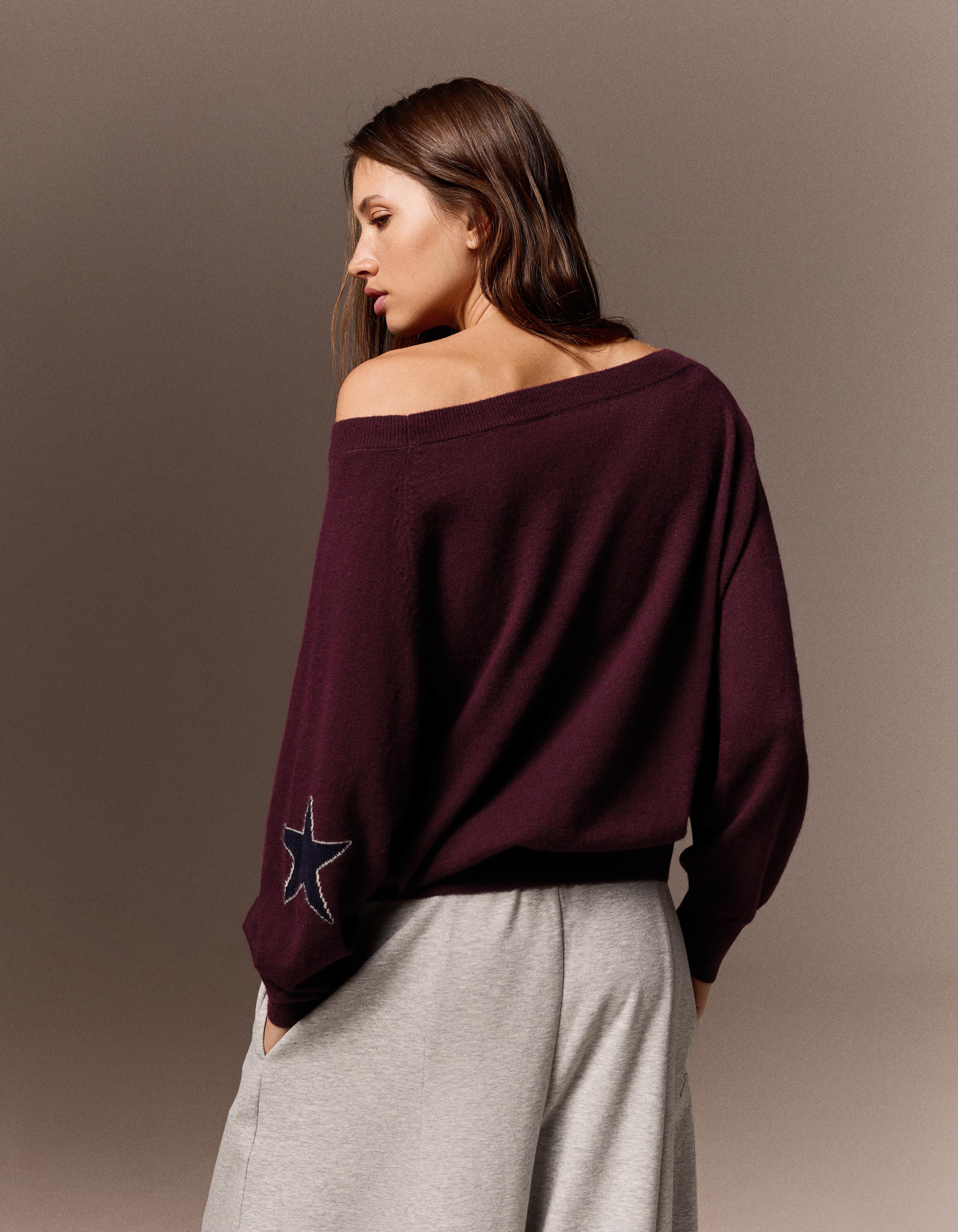 Graphic boat neck jumper — Burgundy
