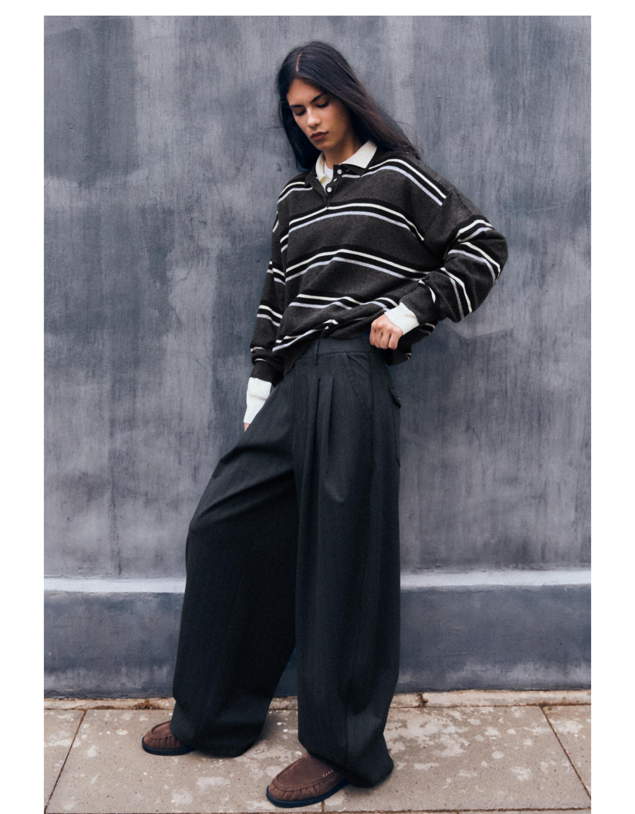 Bershka Polo yaka çizgili kazak görsel 4