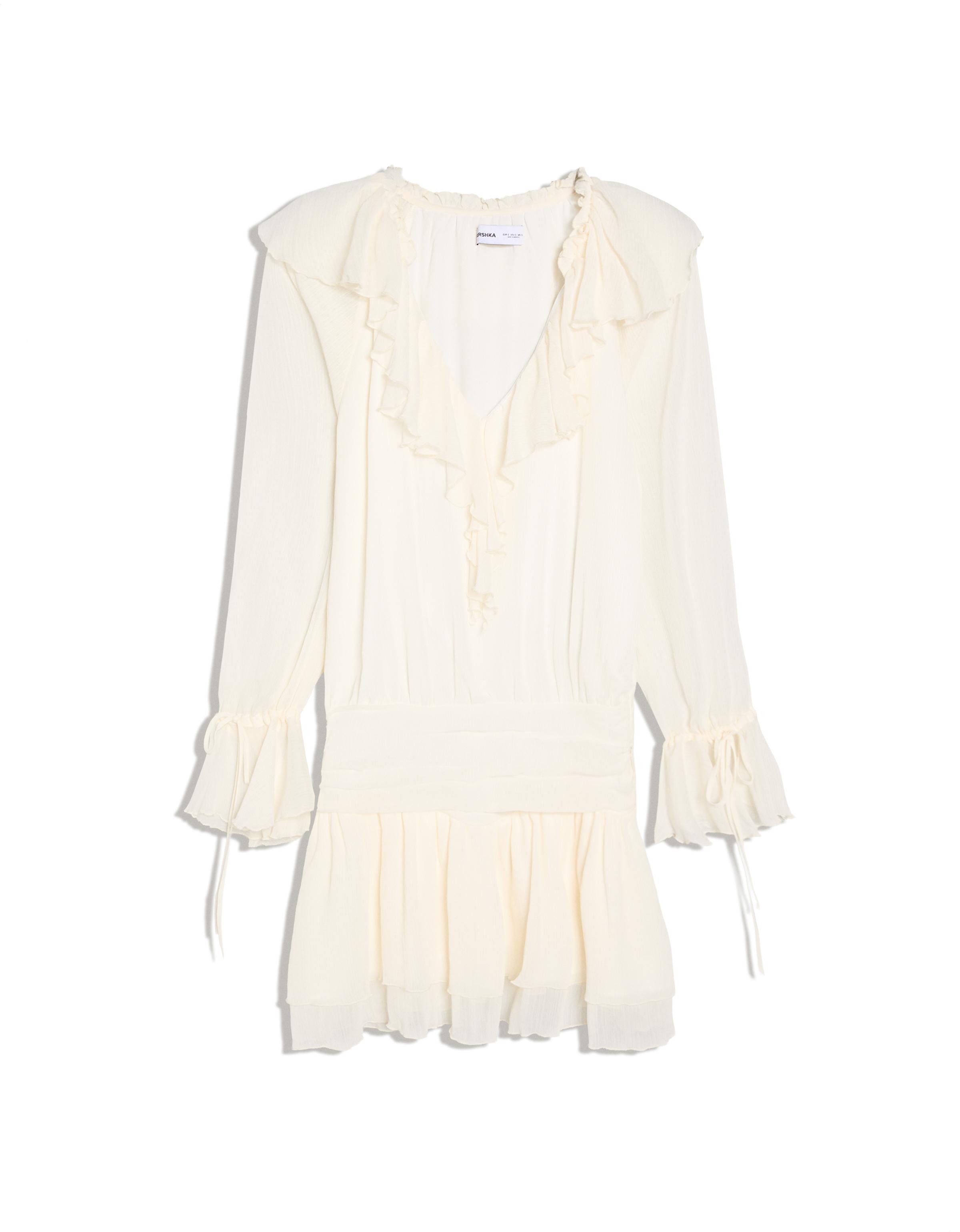 Mini dress with ruffles — White
