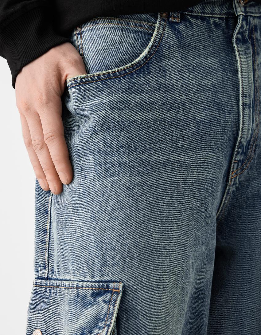 Jeans cargo skater fit efeito lavado dirty-Azul lavado-5