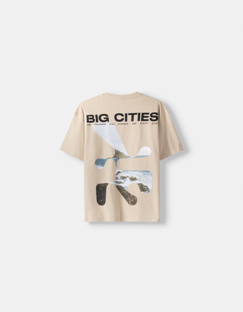 Boxy-fit short sleeve print T-shirt-Camel