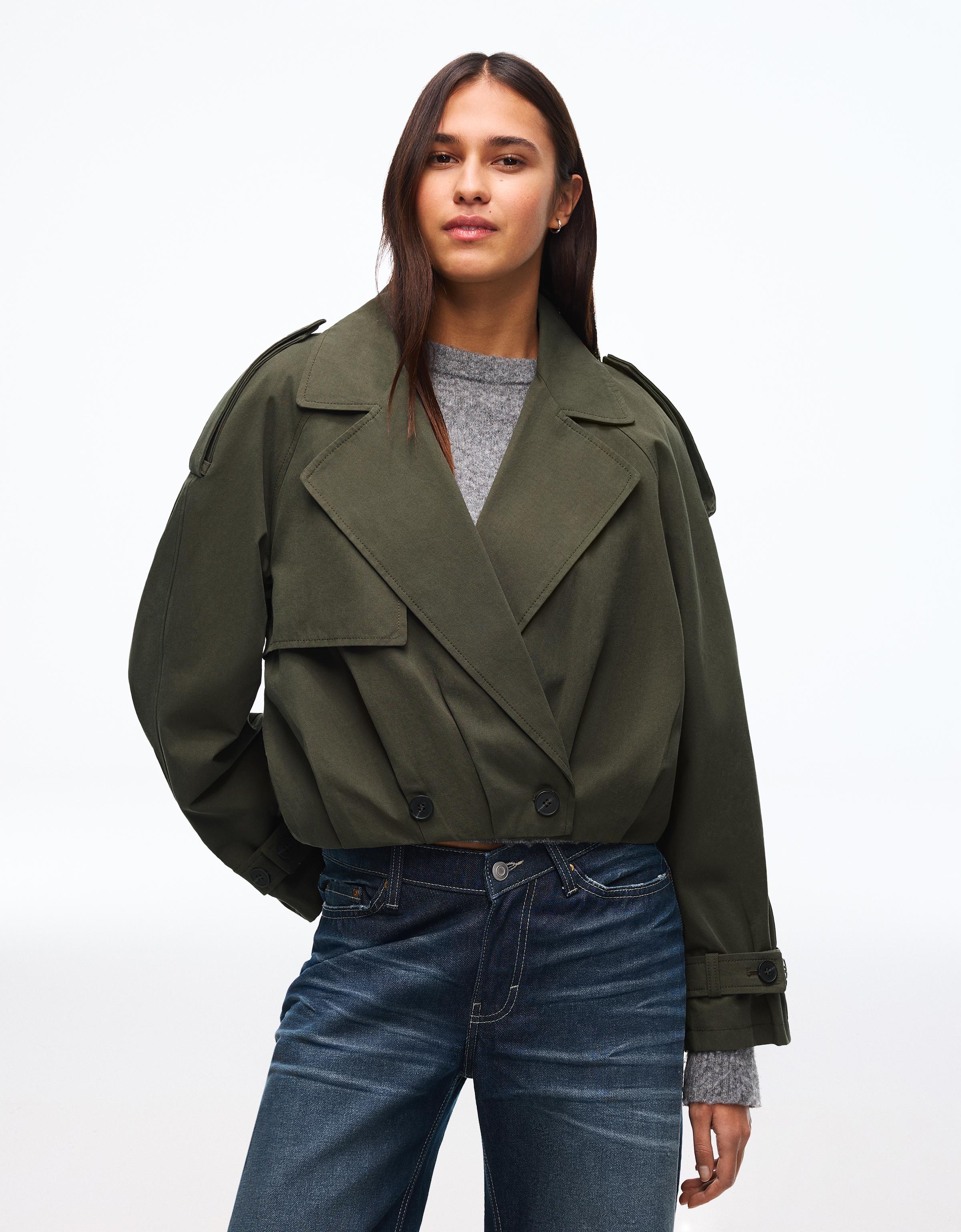 Balloon effect cropped trench coat — Khaki