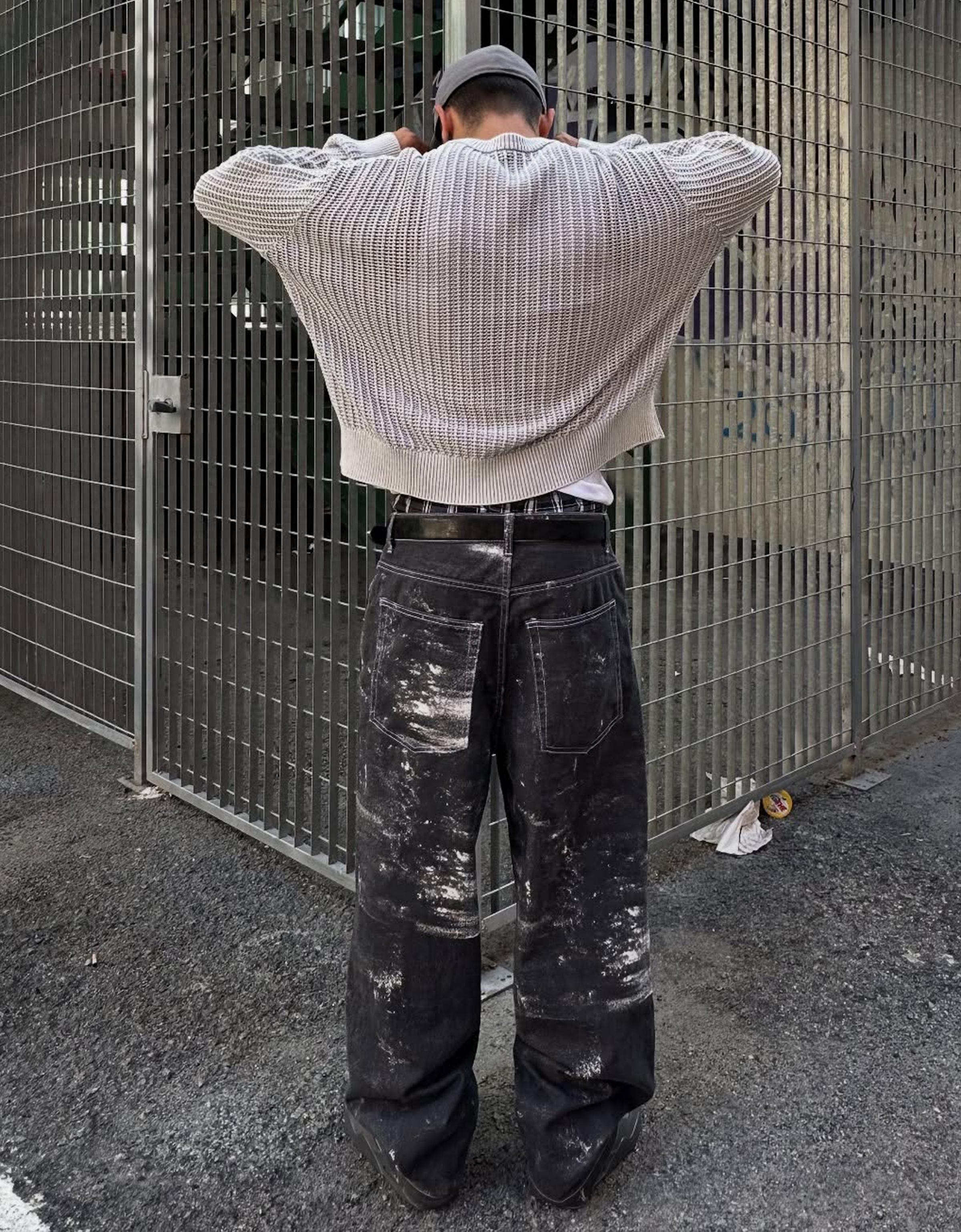 Bershka Superbaggy Print-Jeans Herren 42 Schwarz