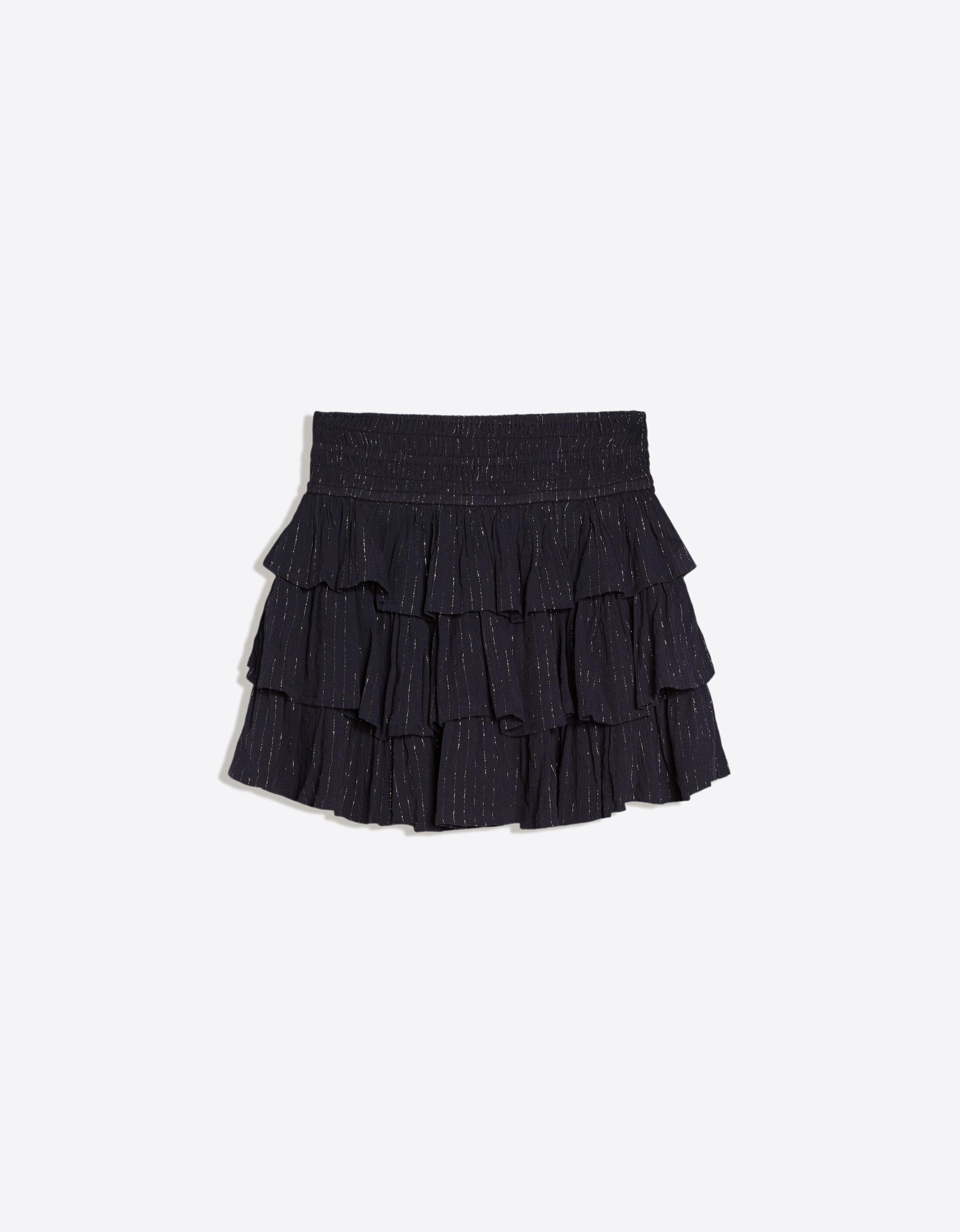 Bershka Metalik iplikli fırfırlı mini etek görsel 4