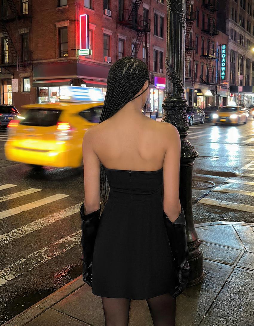 Mini dress with shimmery neckline-Black