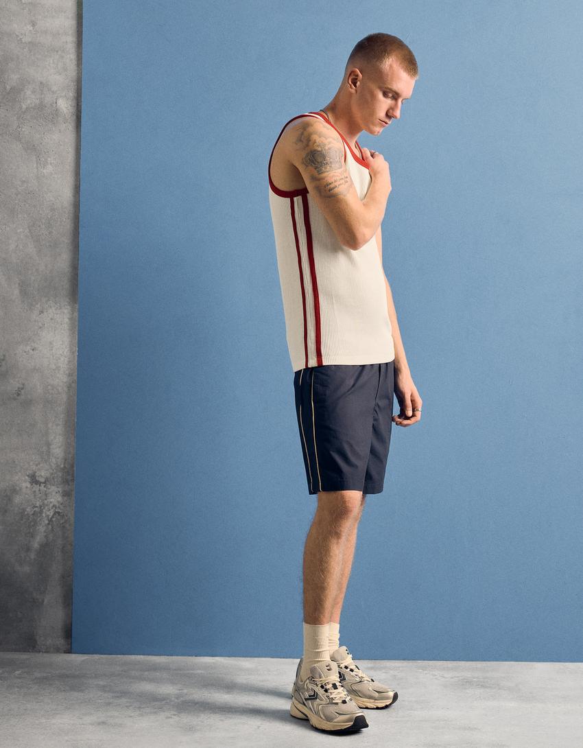 Contrast retro ribbed strappy T-shirt-Off white