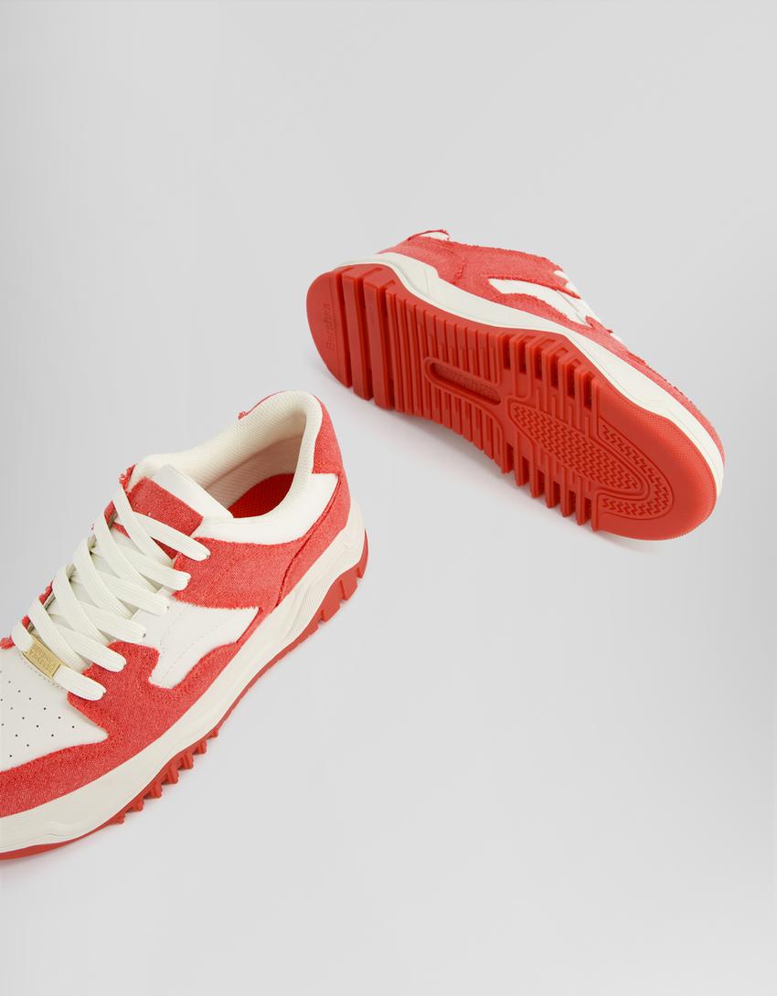 Sneakers denim contrastantes homme-Rouge-2