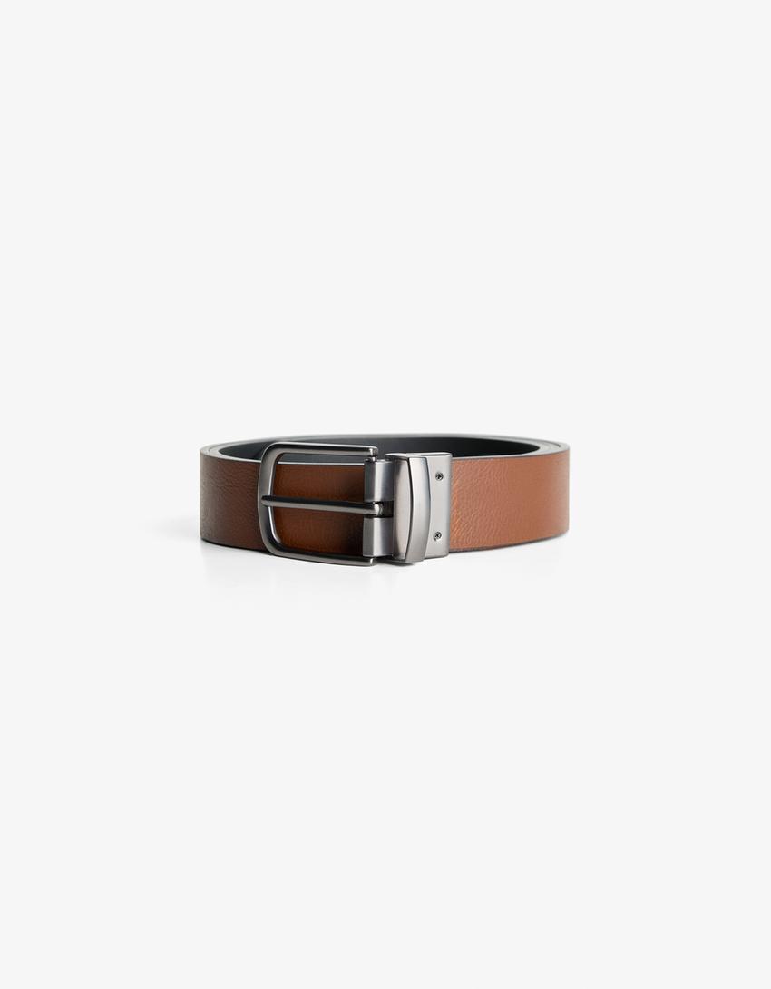 Wide reversible faux leather belt-Black