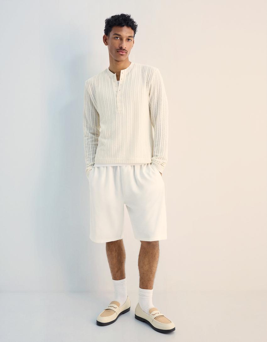 Loose linen blend jogger Bermuda shorts-White