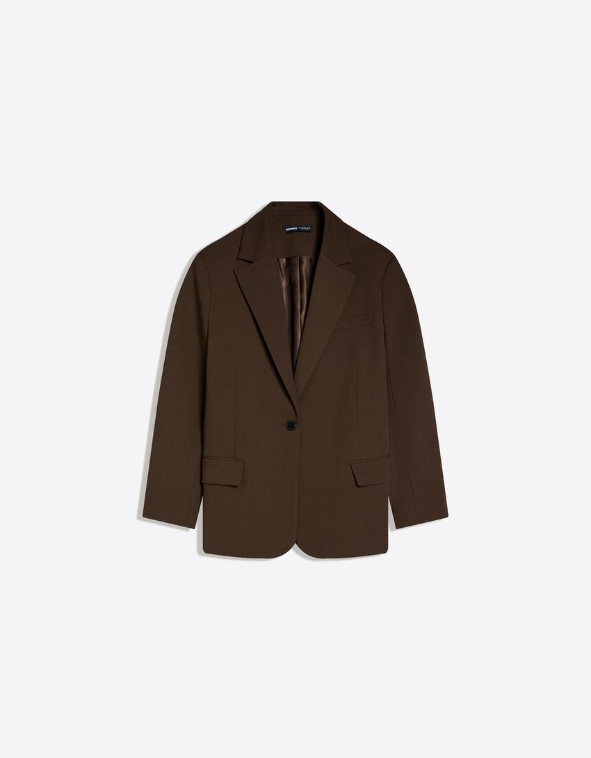 Arkası tokalı blazer-Kahverengi