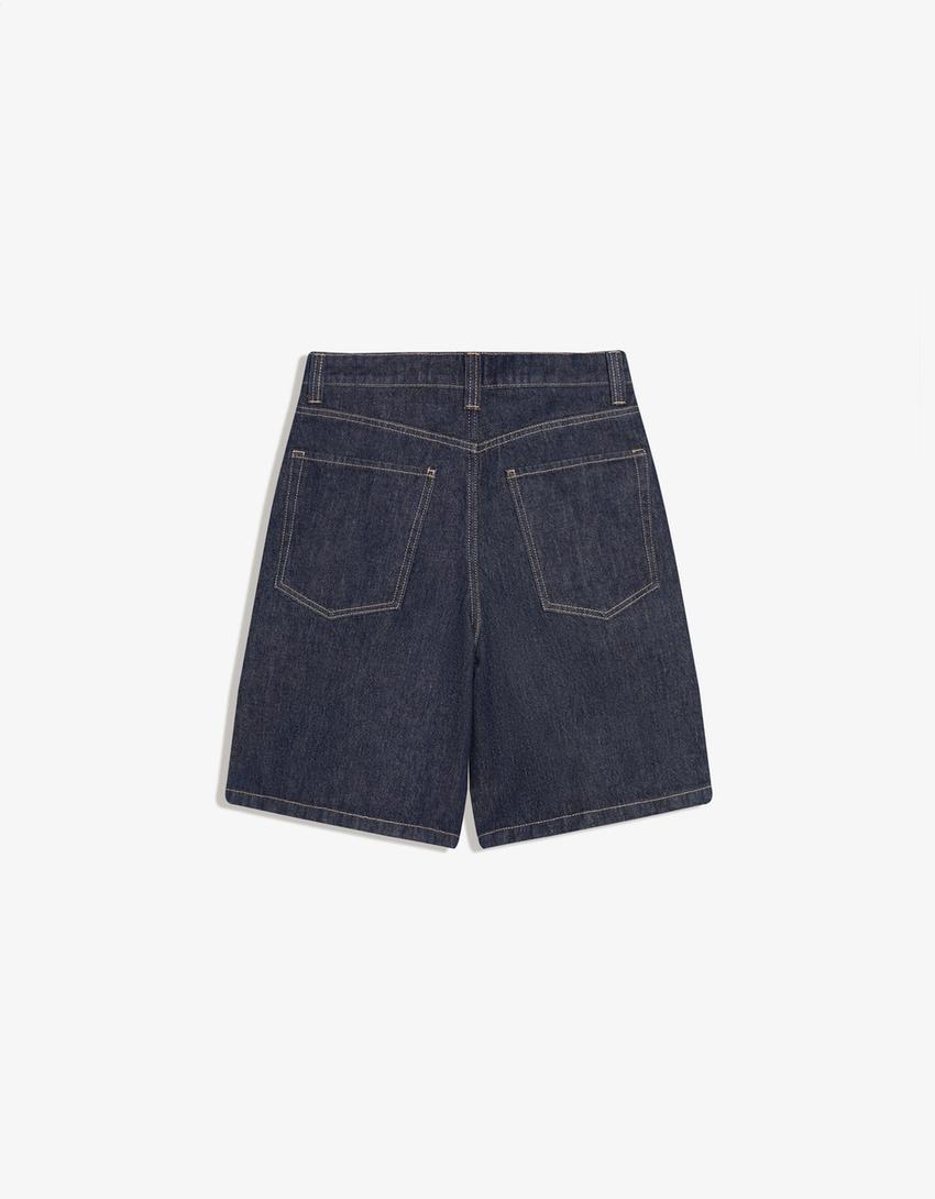 Short en jean baggy fit-Marine