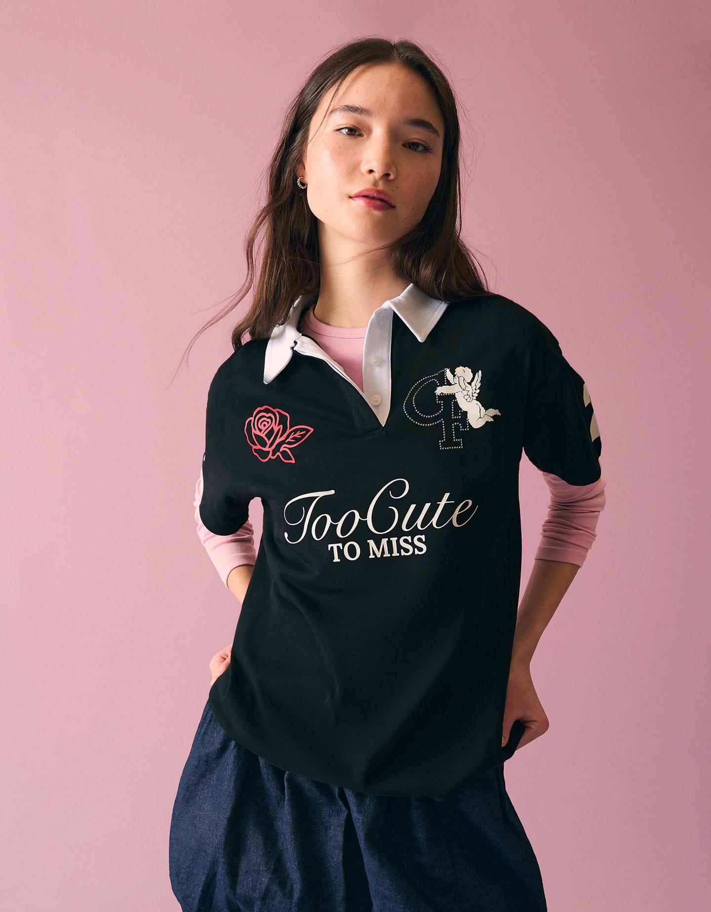 Bershka koszulka polo z nadrukiem strass czarny