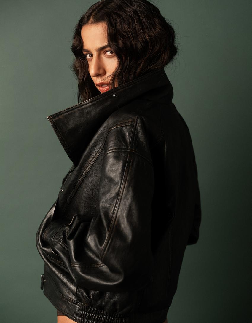 Jaqueta de couro-Preto