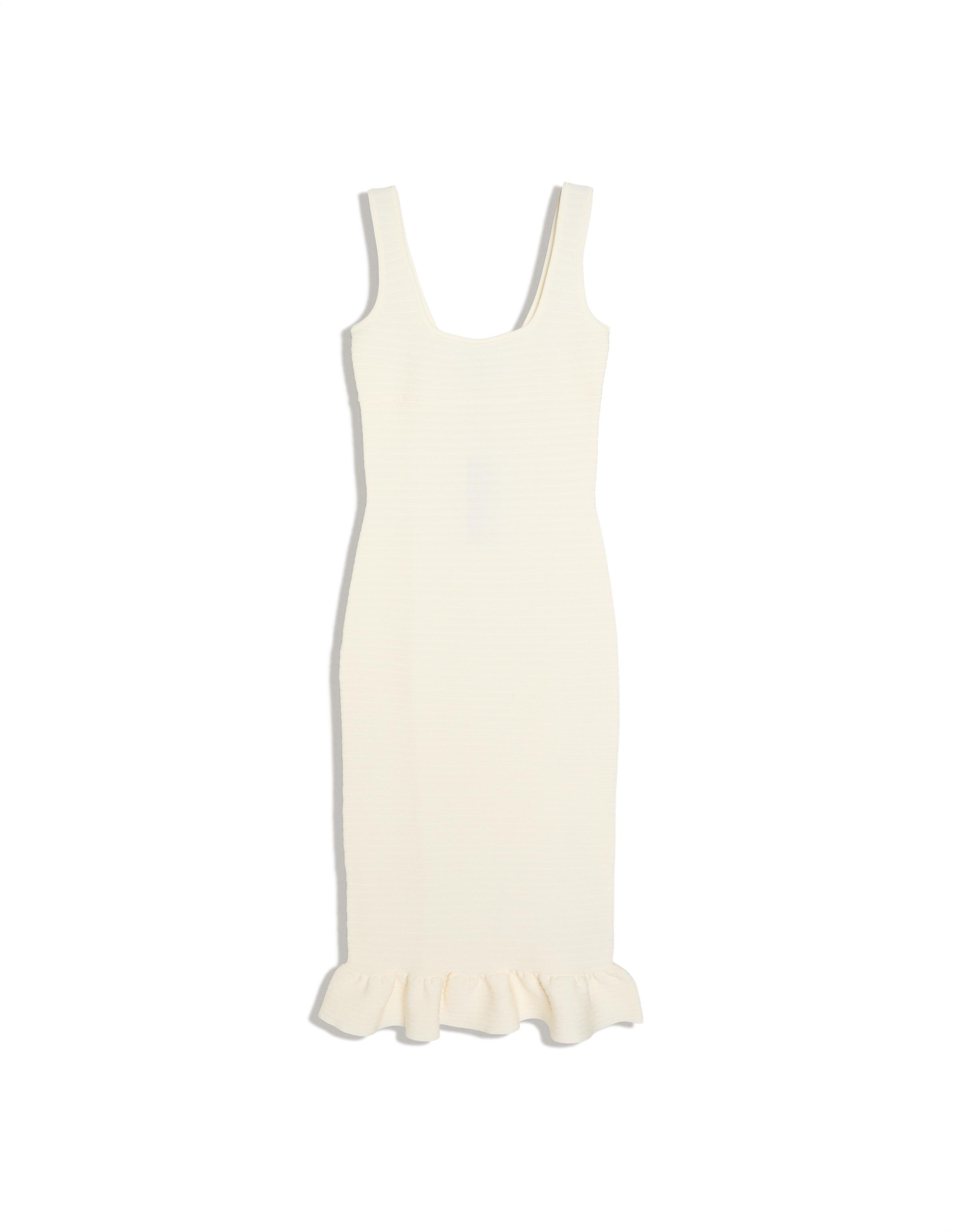 Midi knit dress with frill — Cream