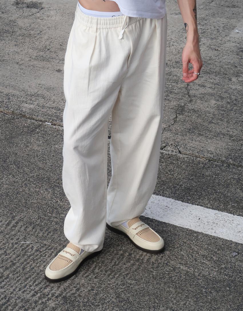 Tailored fit linen blend baggy trousers-Off white-1
