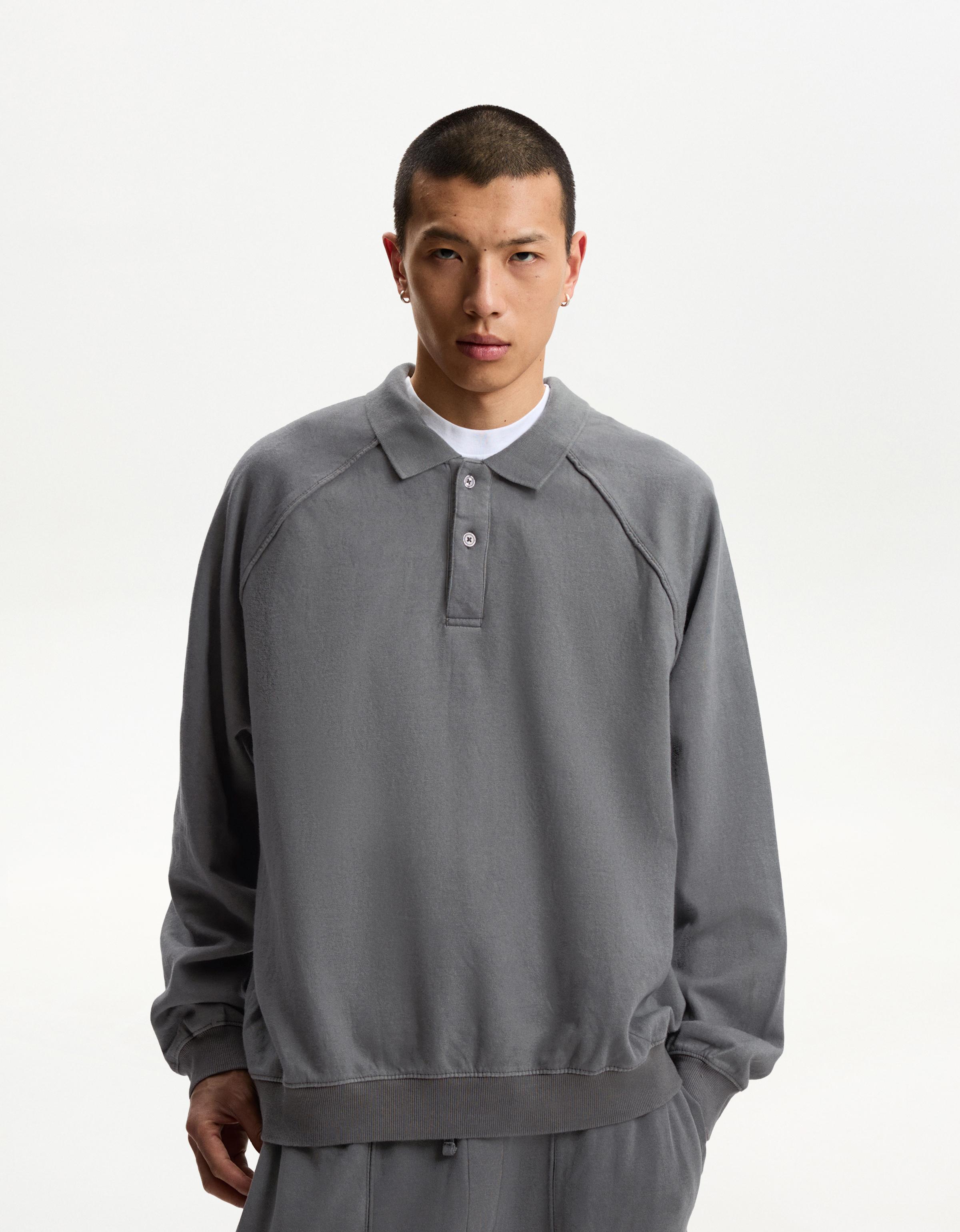 Bershka Sweatshirt Mit Polo-Kragen Herren M Grau