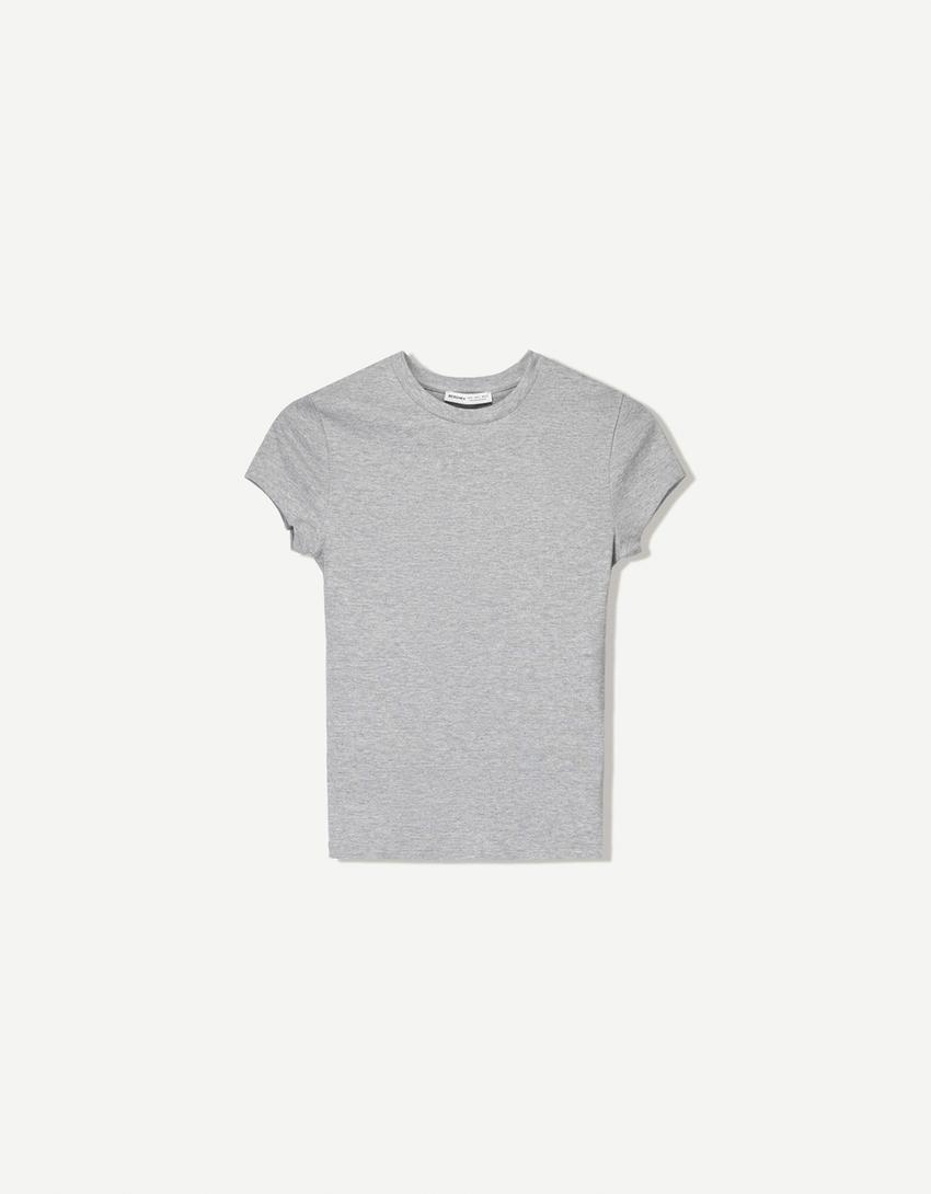 T-shirt à manches courtes et col rond-Gris-4