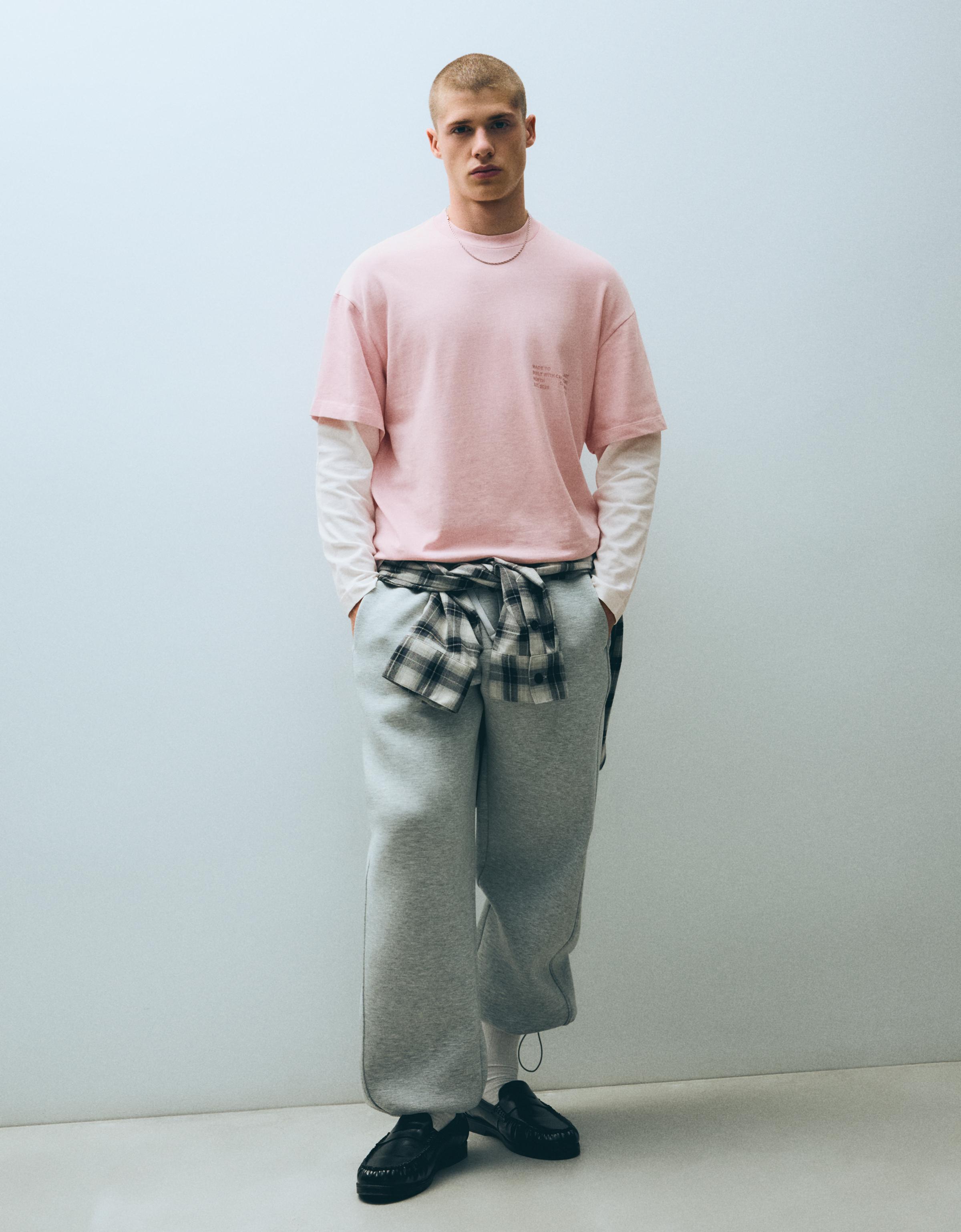 Contrast double-sleeve T-shirt — Pink