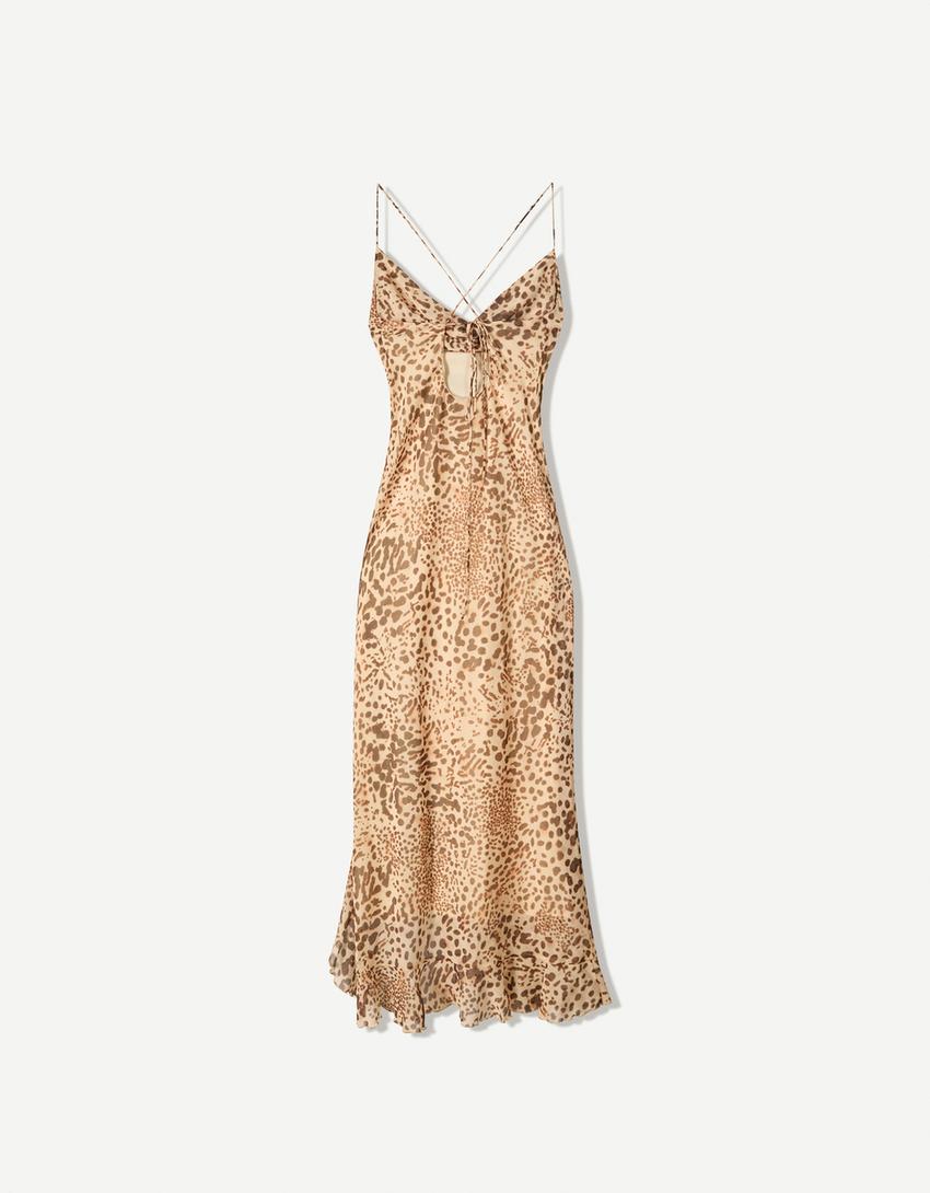 Strappy animal print midi dress-Multicolored
