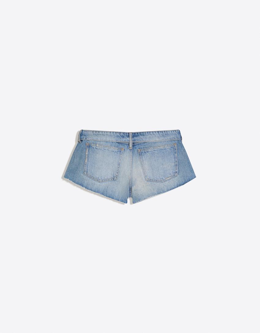 Mini shorts with folded waist-Light blue