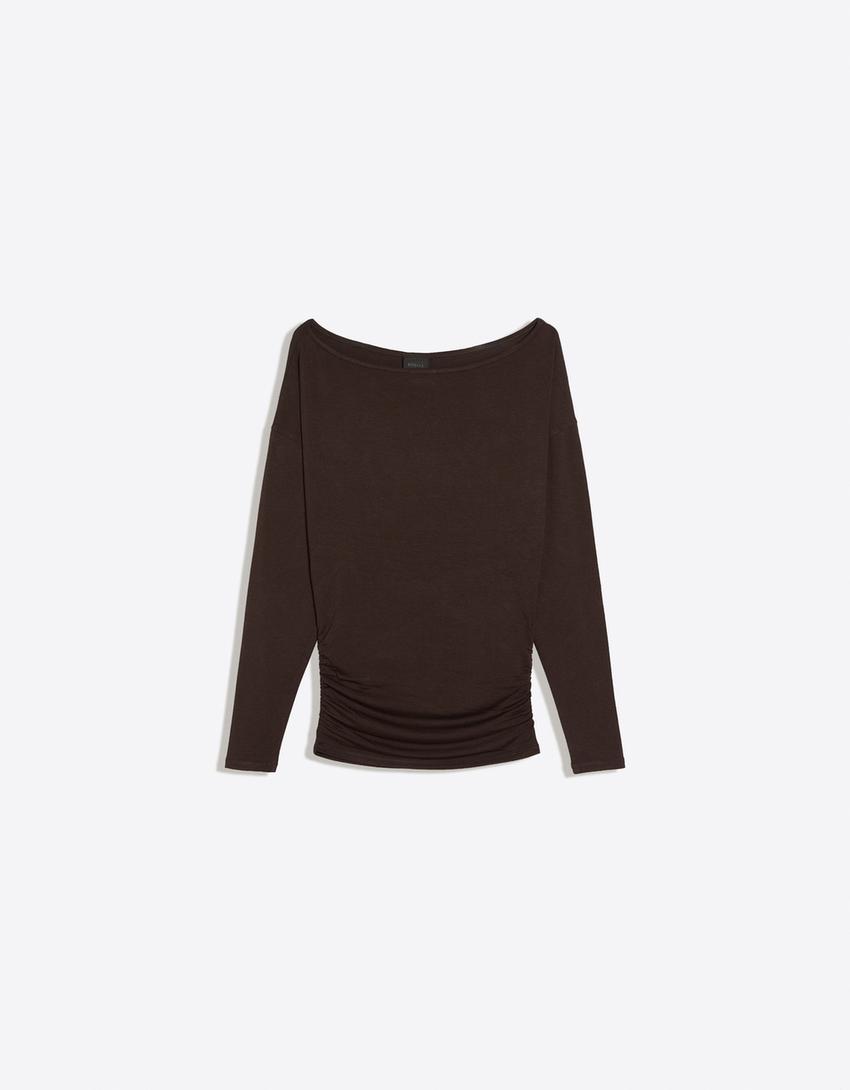Langarmshirt mit asymmetrischem Ausschnitt-Braun