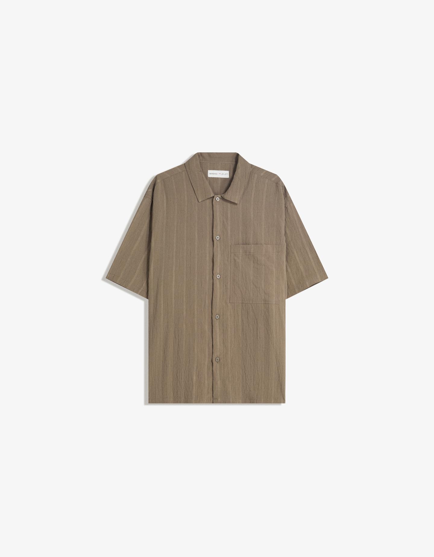 Bershka Camisa Manga Corta Textura Rayas Hombre L Arena