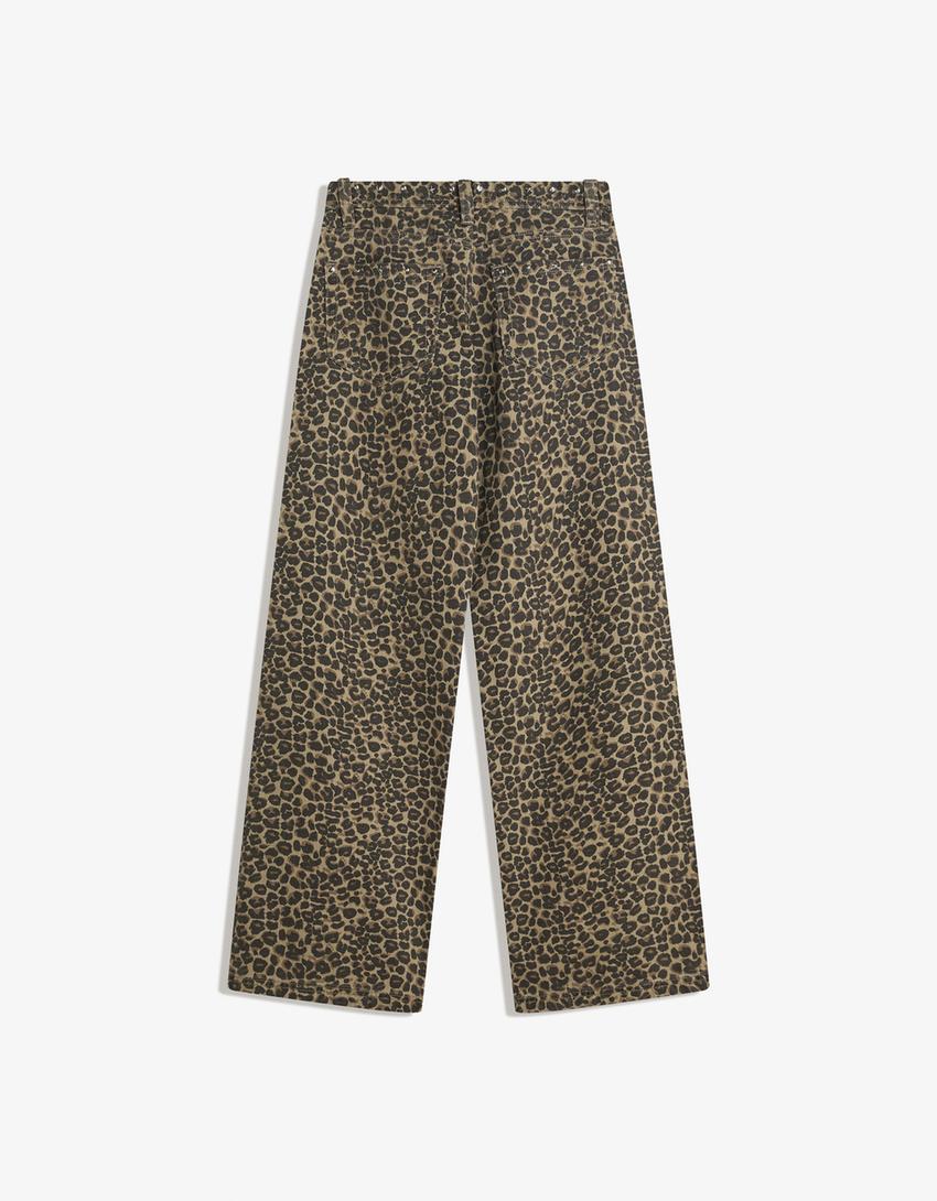 Straight-Leg-Hose im Animalprint mit Nieten-Braun-4