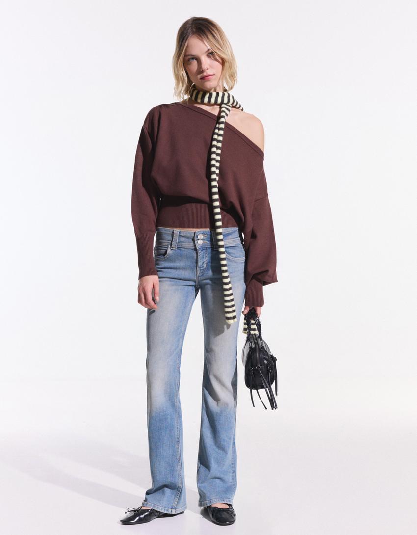 Jeans bootcut à rabats-Bleu lavé