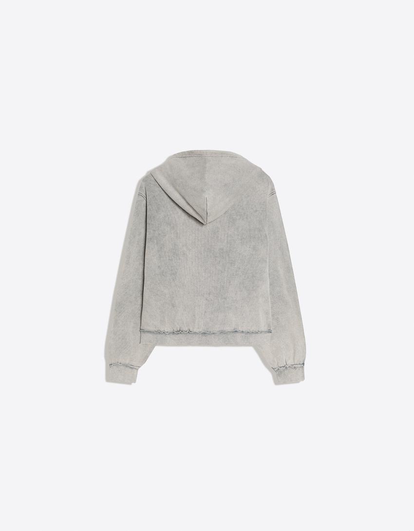 Studded zip-up hooded sweatshirt-Grey