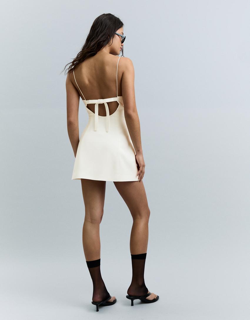 Mini-jurk met strik op de rug-Wit