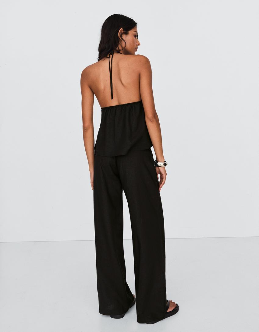 Pantalon droit taille élastique-Noir