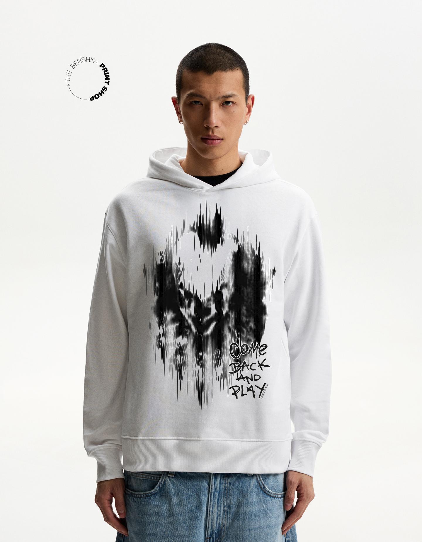 Bershka bluza it z kapturem biały