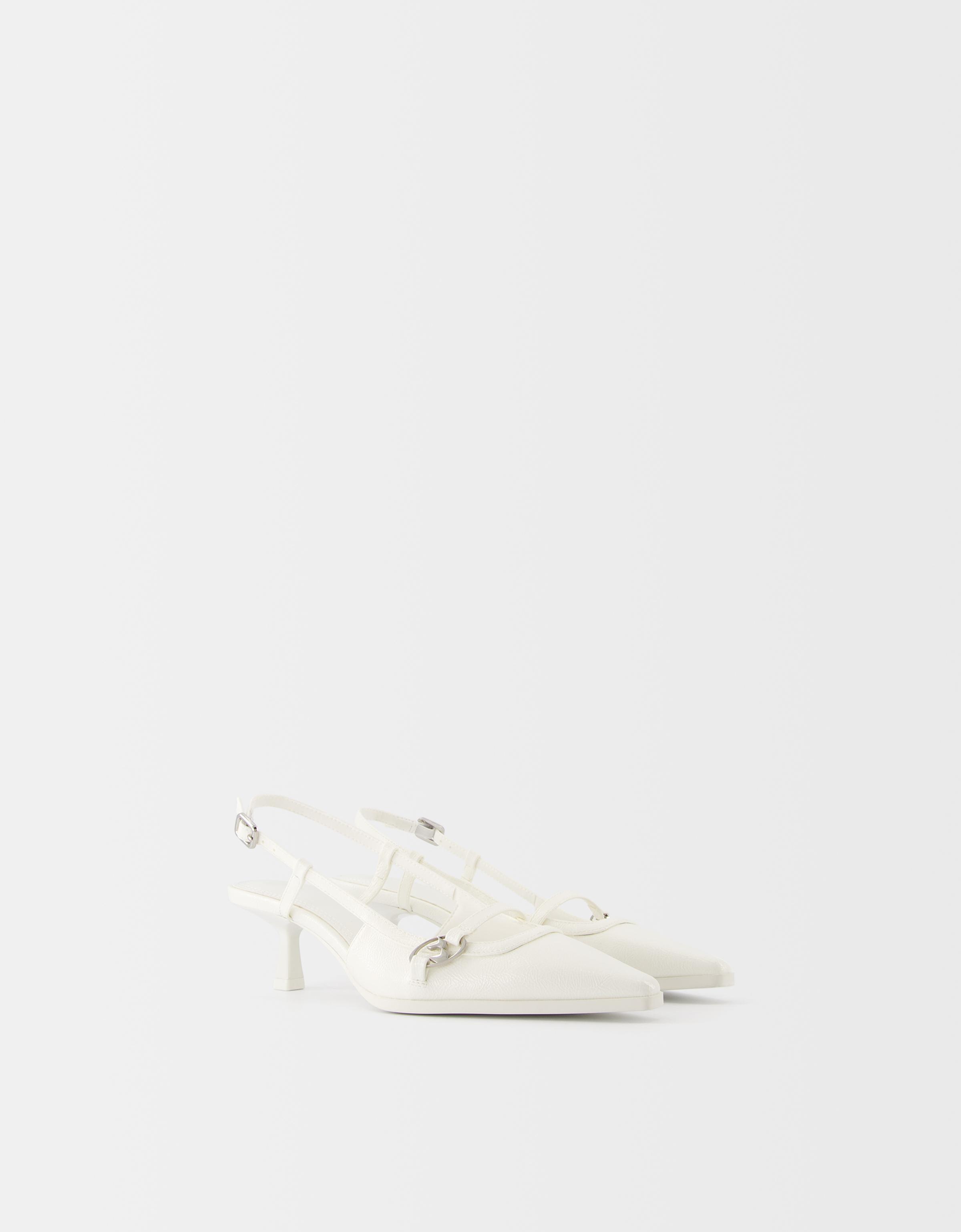 Bershka Absatzschuhe Mit Kitten-Heels Und Nieten Damen 40 Weiss