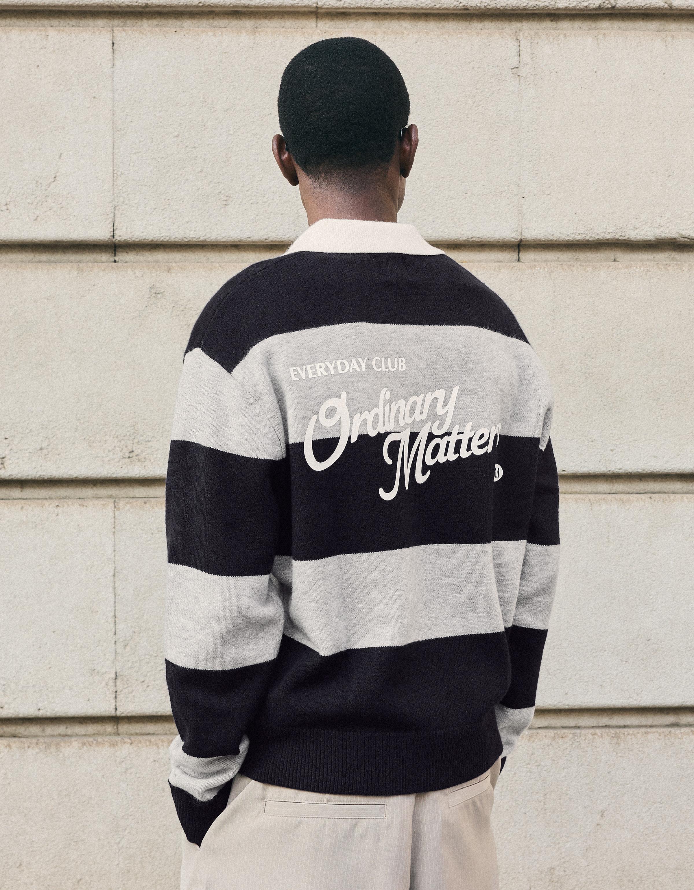 Contrast stripe polo collar jumper — Navy