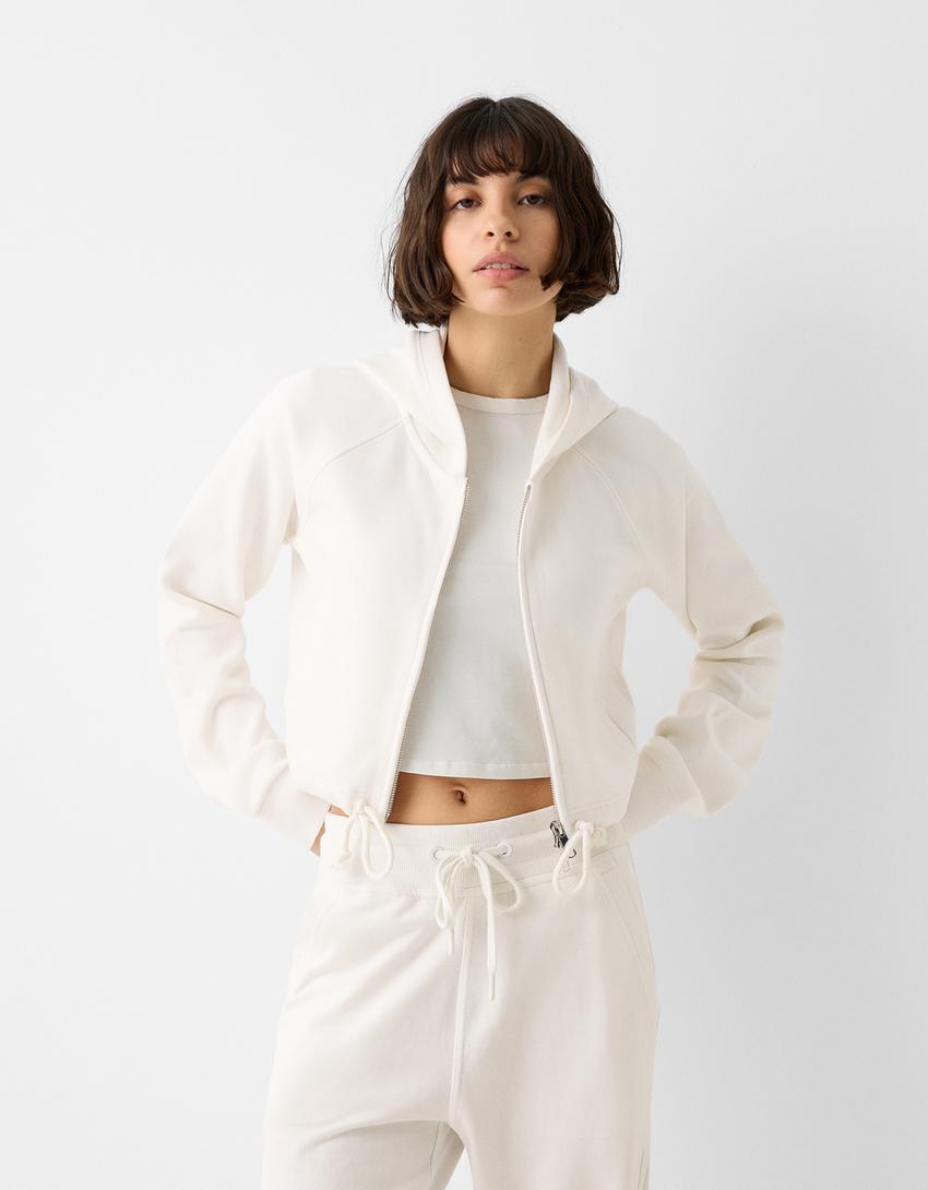 Cropped zip-up hoodie-Off white-0