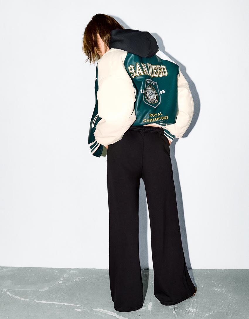 Super wide-leg plush trousers-Black-1