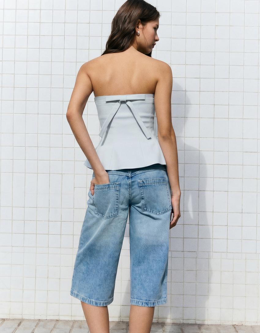Top bustiê com laço nas costas-Azul-claro
