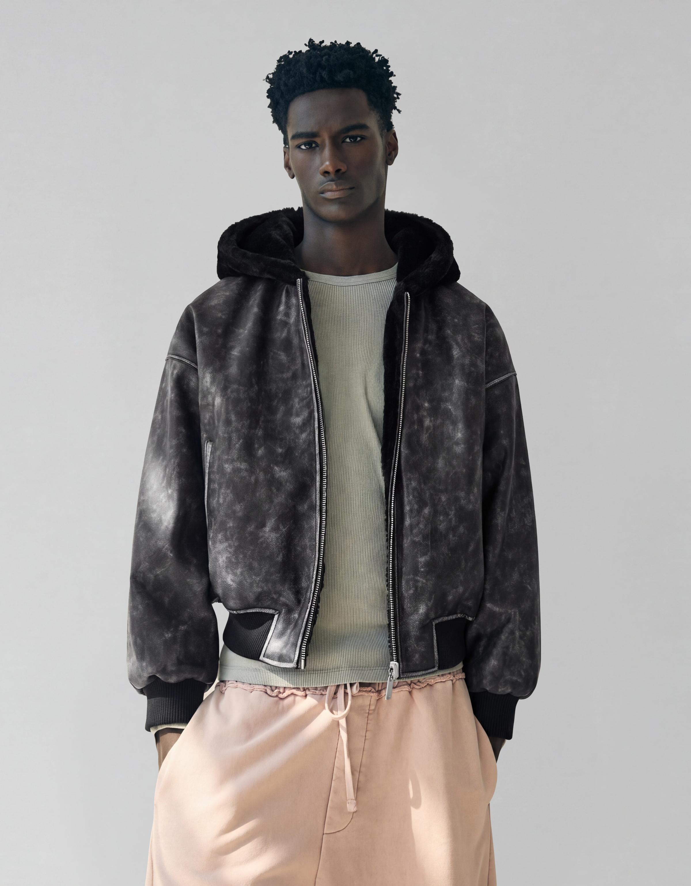 Reversible faux fur hooded jacket — Black