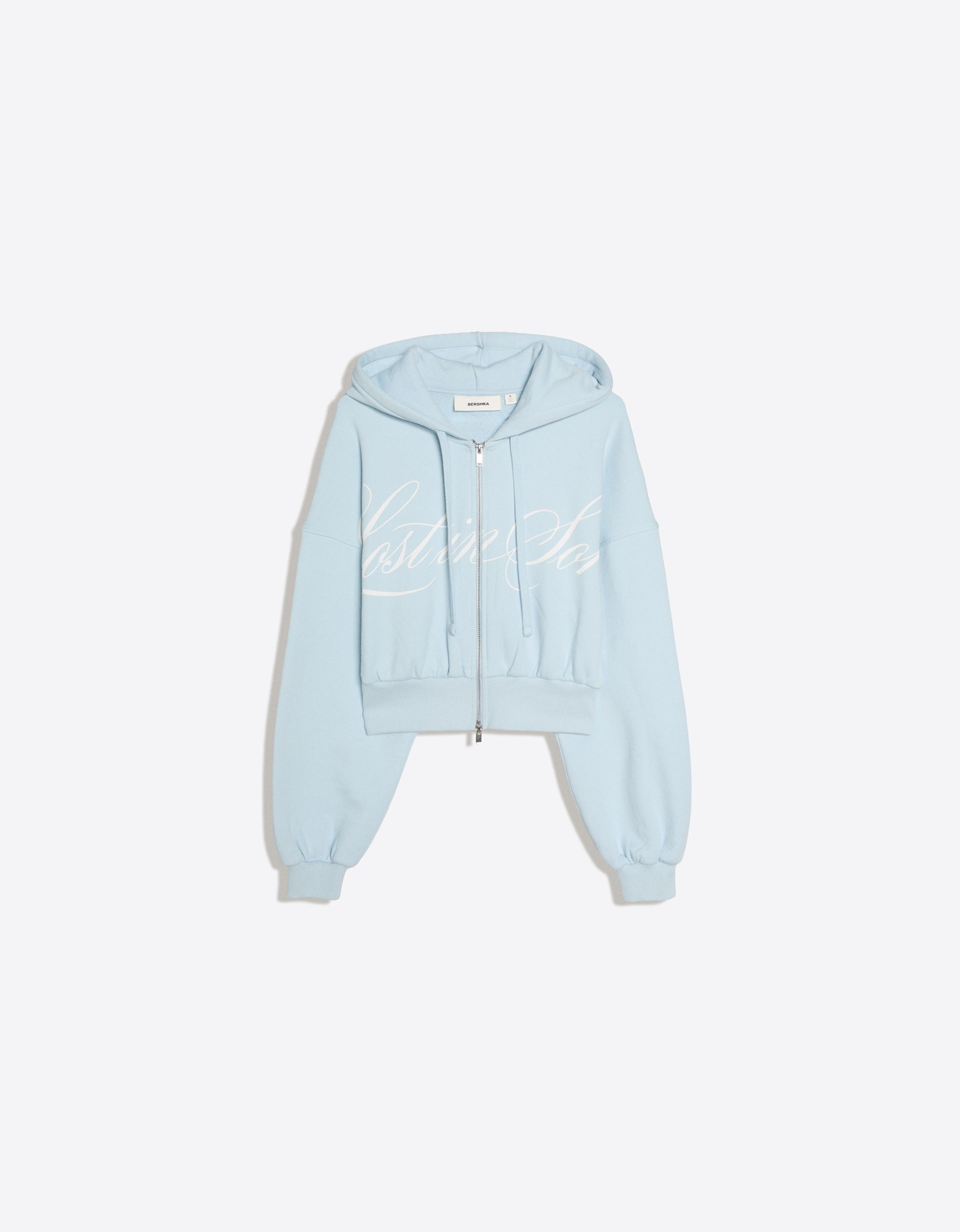 Printed zip-up hoodie — Light blue
