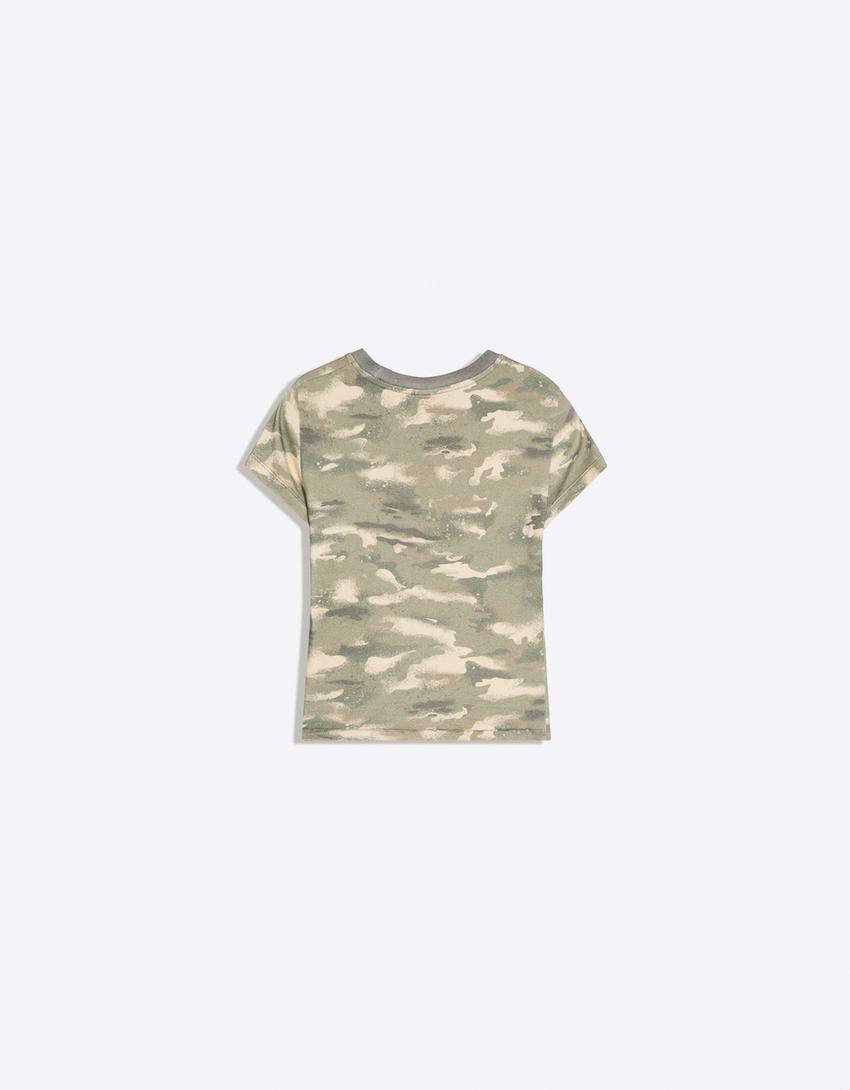 Fitted short sleeve camouflage T-shirt-Khaki