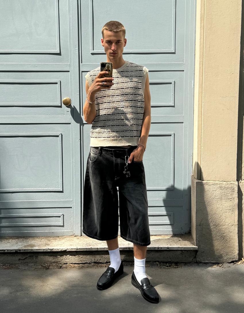 Bermuda jort denim super baggy-Gris oscuro-1