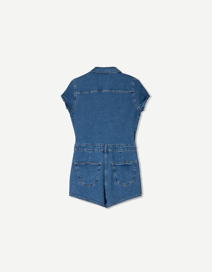 Combishort en jean-Bleu lavé