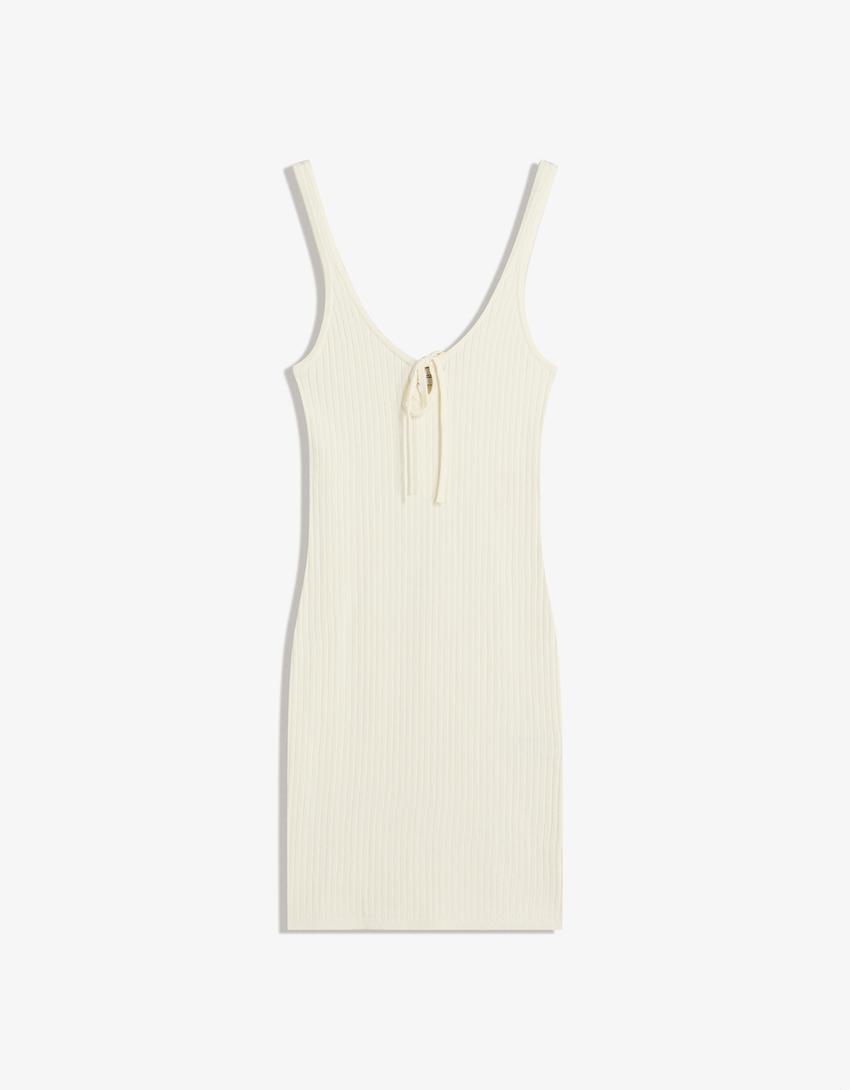 Vestido mini de alças com laço-Cru-5